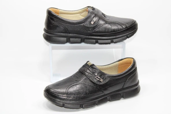 HANIMCA Kadın Siyah Cırtlı Rahat Tabanlı Hakiki Deri Ayakkabı - 7