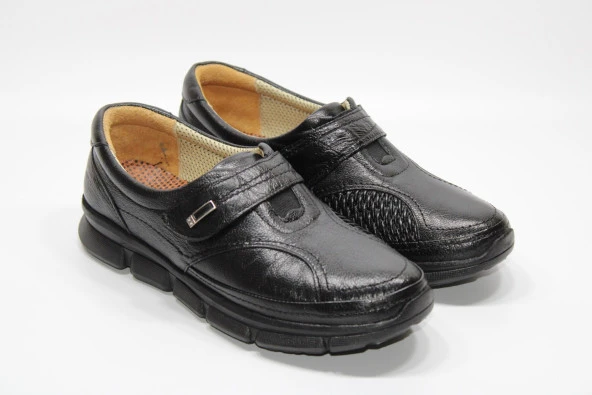 HANIMCA Kadın Siyah Cırtlı Rahat  Tabanlı Hakiki Deri Ayakkabı - 9