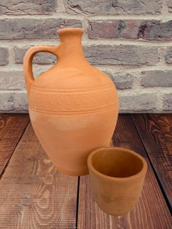 Toprak Testi Sırsız Bardaklı  25 Cm - 2