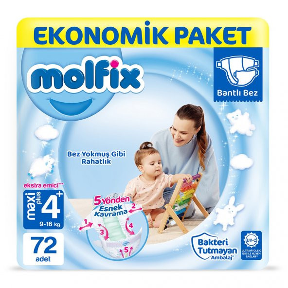 Molfix Bebek Bezi 4+ Beden Maxi Plus Ekonomik Paket 72 Adet