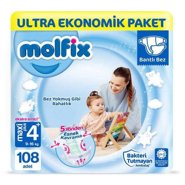 Molfix Bebek Bezi 4+ Beden Maxi Plus Ultra Ekonomik Paket 96 Adet