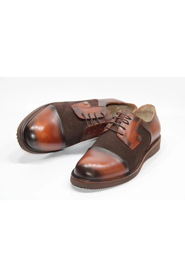 Lifond HAKİKİDERİ POLİÜRETAN TABAN MODEL BAĞCIKLI KLASİK ERKEK AYAKKABI KAHVE&TABA