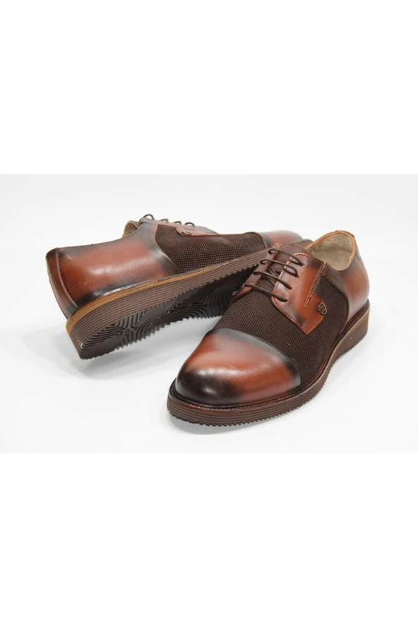 Lifond HAKİKİDERİ POLİÜRETAN TABAN MODEL BAĞCIKLI KLASİK ERKEK AYAKKABI KAHVE&TABA - 2