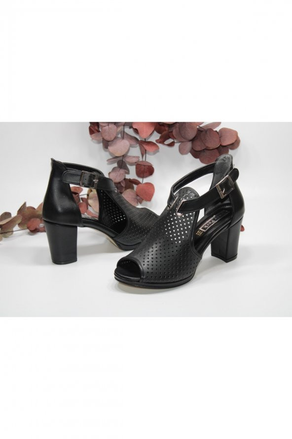 7,5 CM TOPUK BOYU ÖNÜ VE ARKASI AÇIK GÜNLÜK ABİYE TOPUKLU SANDALET - 6