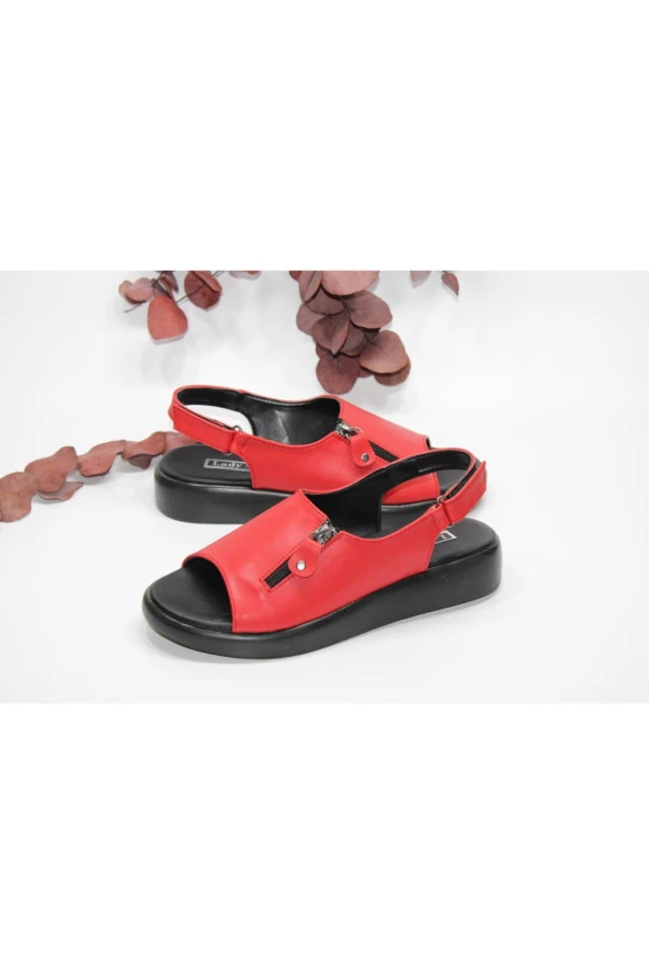 ÖNÜ VE ARKASI AÇIK TEK BANT FERMUAR SÜS DETAY ORTOPEDİK GÜNLÜK SANDALET - 2