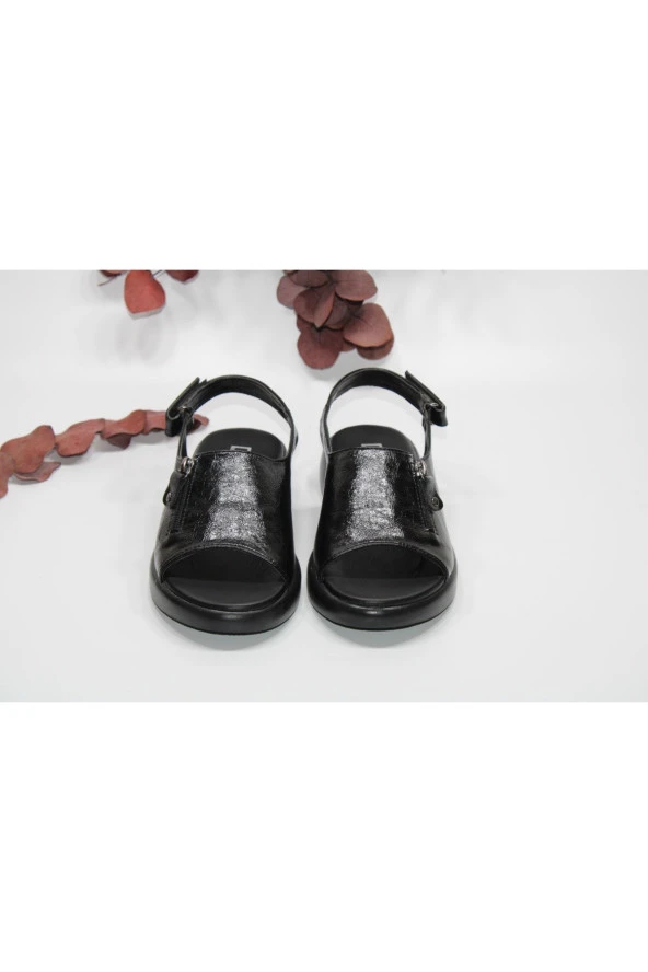 ÖNÜ VE ARKASI AÇIK TEK BANT FERMUAR SÜS DETAY ORTOPEDİK GÜNLÜK SANDALET - 8