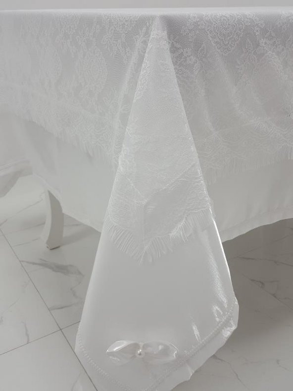 Finezza Catherina Lüx Dantelli Monoray Kumaş Beyaz Masa Örtüsü 170x330 cm - 998 - 4