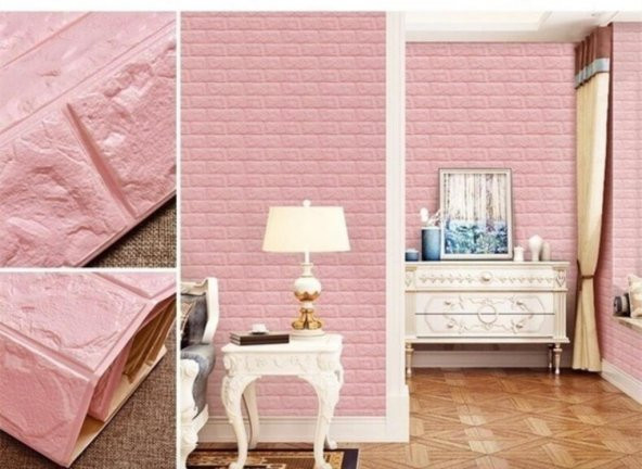 Renkli Duvarlar Kız Çocuk ve Yatak Odası Pembe Yapışkanlı Panel 3D Duvar Kağıdı - Resim 3
