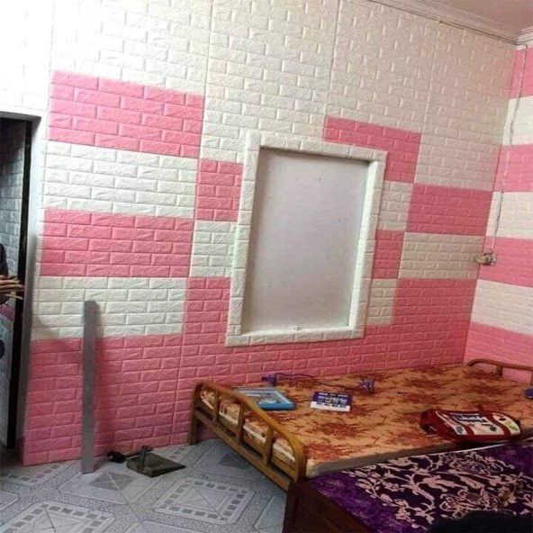 Renkli Duvarlar Kız Çocuk ve Yatak Odası Pembe Yapışkanlı Panel 3D Duvar Kağıdı - Resim 5