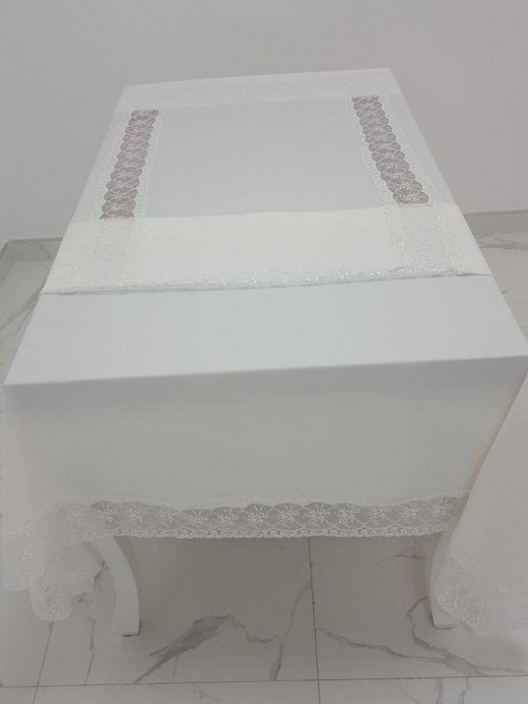 Finezza Sidal Lüx  Dantelli Krep Kumaş Krem Masa Örtüsü 170x330 cm - 1003 - 2