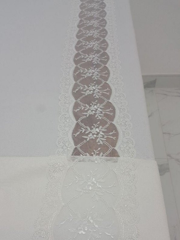 Finezza Sidal Lüx  Dantelli Krep Kumaş Krem Masa Örtüsü 170x330 cm - 1003 - 3