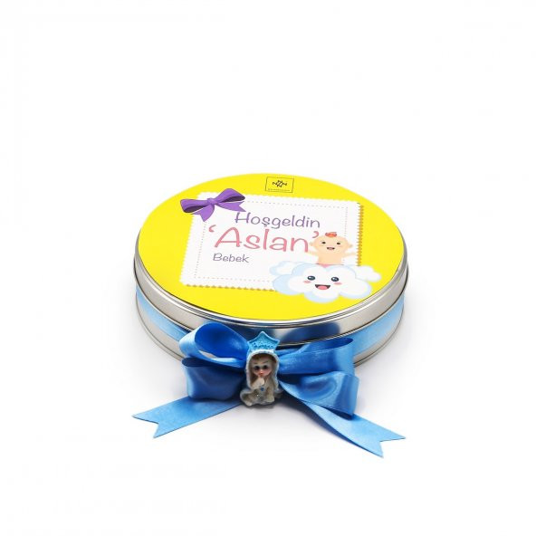 Nin Erkek Bebek Çikolatası Metal Yuvarlak Kutu Sarı Baskılı (80 Adet Napoliten Çikolata) - 2