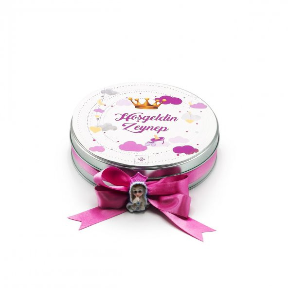 Nin Kız Bebek Çikolatası Metal Yuvarlak Kutu Prenses Baskılı (80 Adet Napoliten Çikolata) - 6