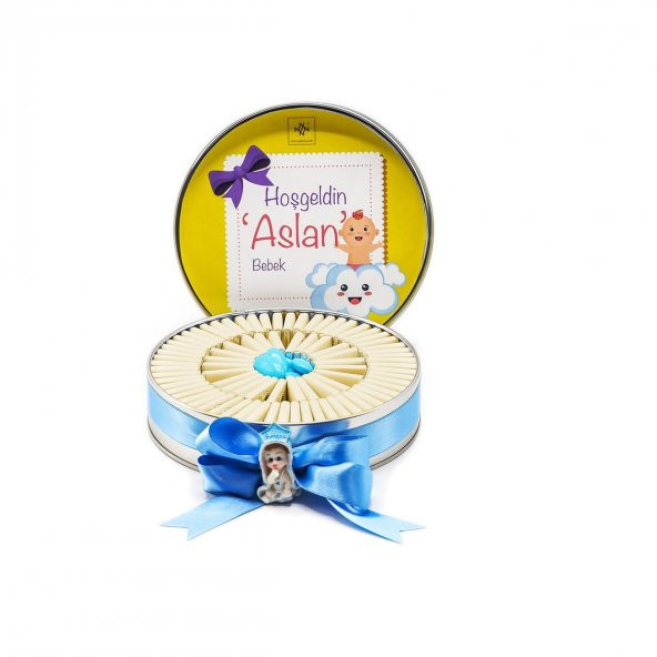 Nin Erkek Bebek Çikolatası Metal Yuvarlak Kutu Sarı Baskılı (80 Adet Napoliten Çikolata) - 8