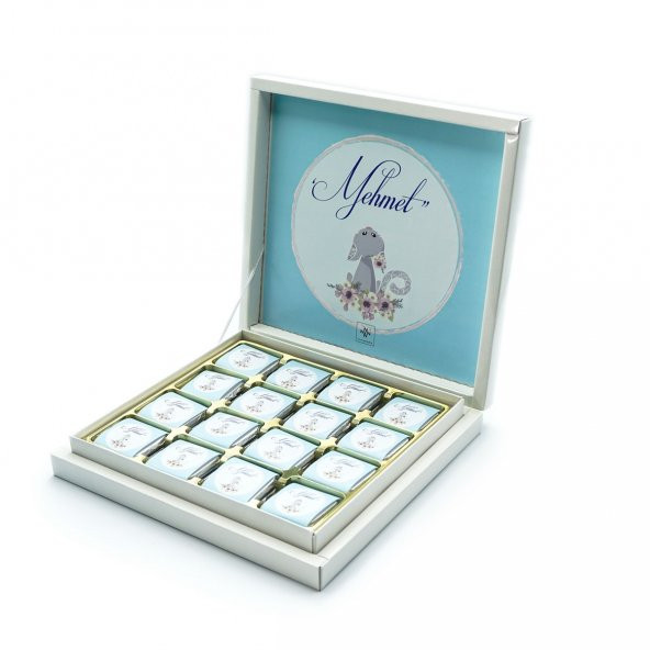 Erkek Bebek Çikolatası 48 Adet Madlen Çikolata Mavi Kedi