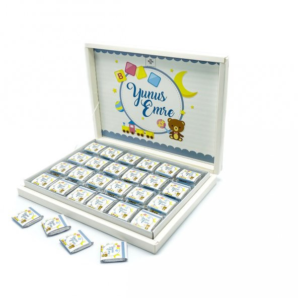 Erkek Bebek Çikolatası 84 Adet Madlen Çikolata Mavi Ayıcık - 3