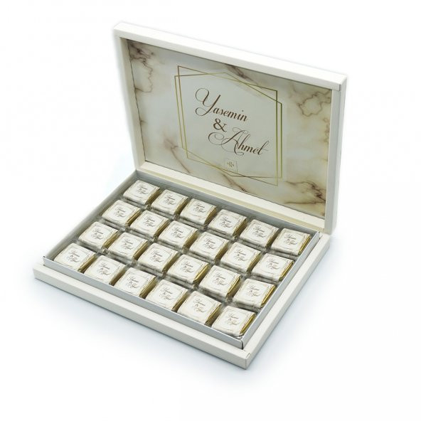 İsme Özel Söz Nişan Çikolatası 72 Adet Madlen Mermer