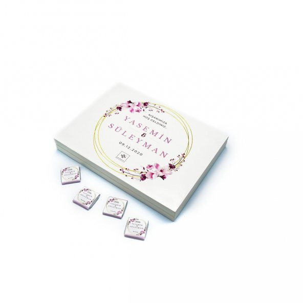 İsme Özel Söz Nişan Çikolatası 72 Adet Madlen Pembe Çiçekli - 4