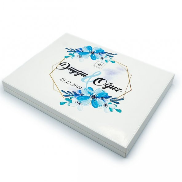 İsme Özel Söz Nişan Çikolatası 72 Adet Madlen Mavi Çiçekli - 2