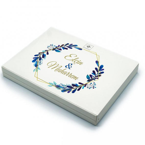 İsme Özel Söz Nişan Çikolatası 72 Adet Madlen Mavi Yapraklar - 3