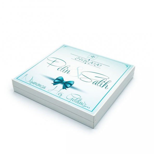 İsimli Söz Nişan Çikolatası 48 Adet Madlen Mavi Kurdela - Resim 2
