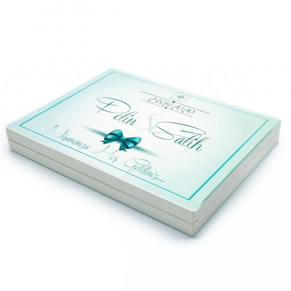 İsimli Söz Nişan Çikolatası 72 Adet Madlen Mavi Kurdela - 2