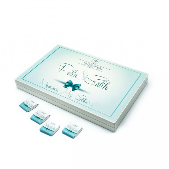 İsimli Söz Nişan Çikolatası 72 Adet Madlen Mavi Kurdela - 3