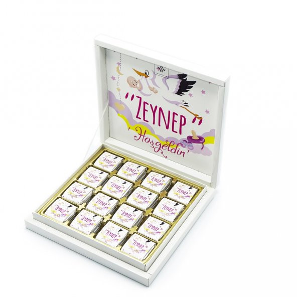 Kız Bebek Çikolatası 48 Adet Madlen Çikolata Sarı Leylek