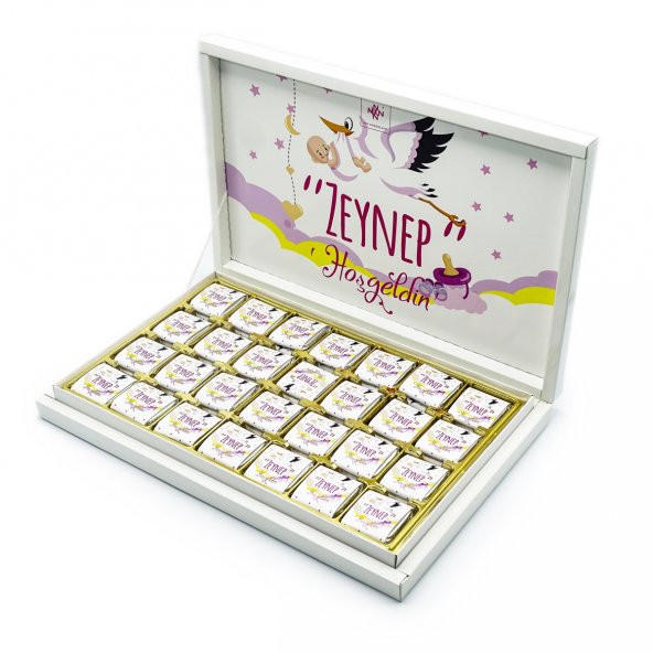 Kız Bebek Çikolatası 84 Adet Madlen Çikolata Sarı Leylek
