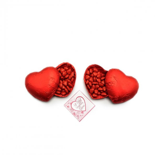 Sevgililer Günü Kırmızı Yaldızlı Kalp Çikolata