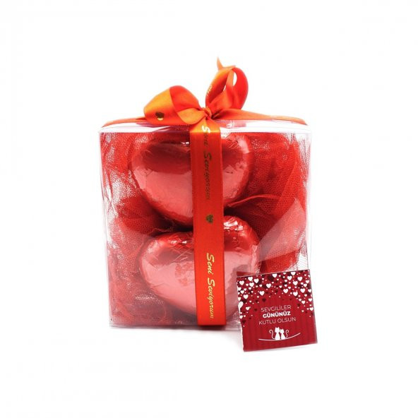 Sevgililer Günü Kırmızı Yaldızlı Kalp Çikolata - 3