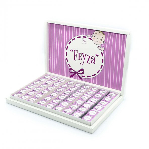 Kız Bebek Çikolatası 162 Adet Napoliten Çikolata Mor Kurdela