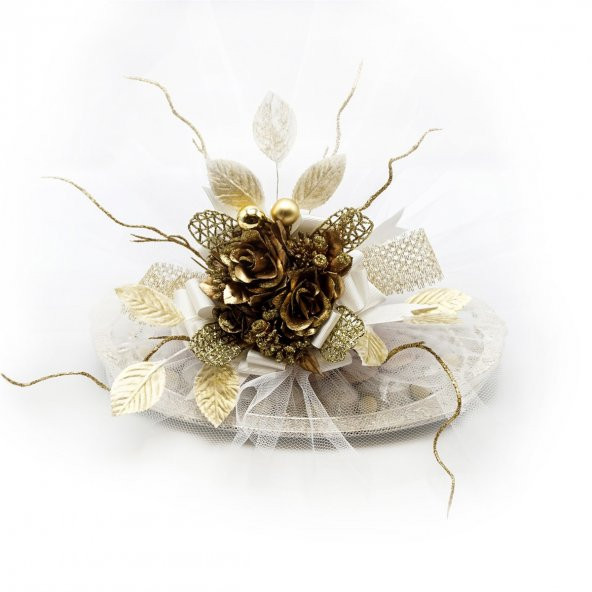 Gümüş Tepside Yaldızlı Çikolata Söz Nişan Tepsisi 900g