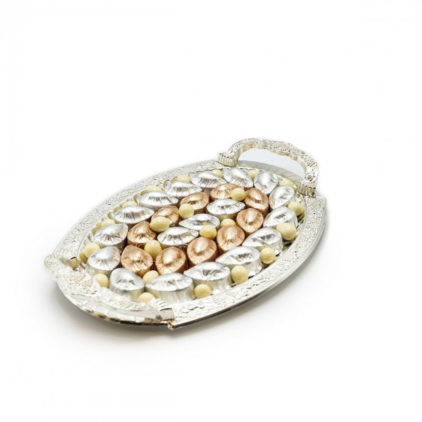 Gümüş Tepside Yaldızlı Çikolata Söz Nişan Tepsisi 900g - 3