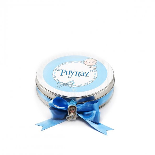 Nin Erkek Bebek Çikolatası Metal Yuvarlak Kutu Mavi Çizgi Baskılı (80 Adet Napoliten Çikolata) - 2