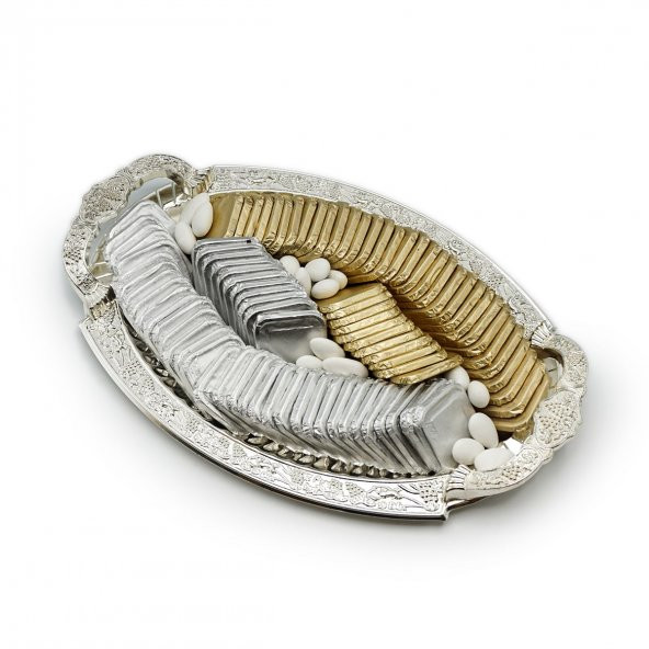 Gümüş Tepside Madlen Çikolata Söz Nişan Tepsisi 970g - 5