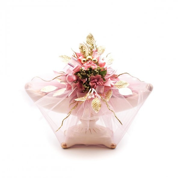 Gondolda Pembe Yaldızlı Kalp Çikolata Söz Nişan Çikolatası 960g - 6