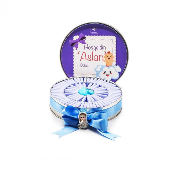 Nin Erkek Bebek Çikolatası Metal Yuvarlak Kutu Mor Baskılı (80 Adet Napoliten Çikolata)