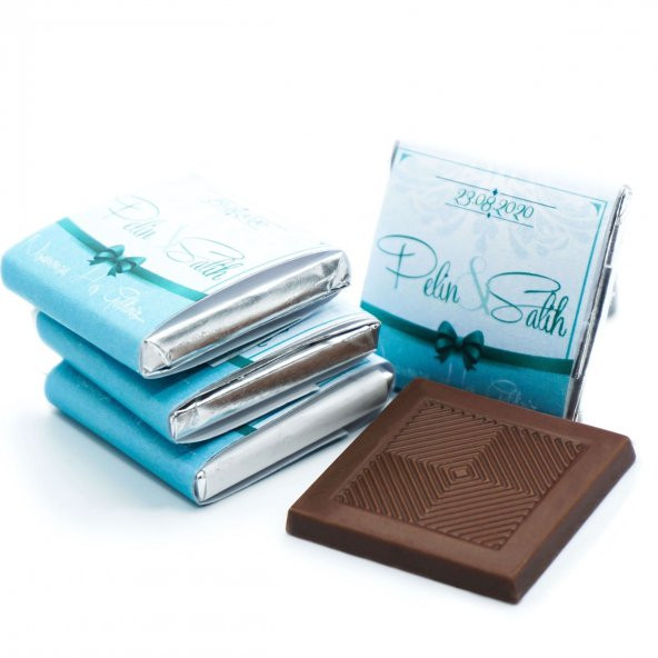 Nin Söz ve Nişan Çikolatası Metal Yuvarlak Kutu Mavi Kurdela Baskılı (80 Adet Napoliten Çikolata) - 3