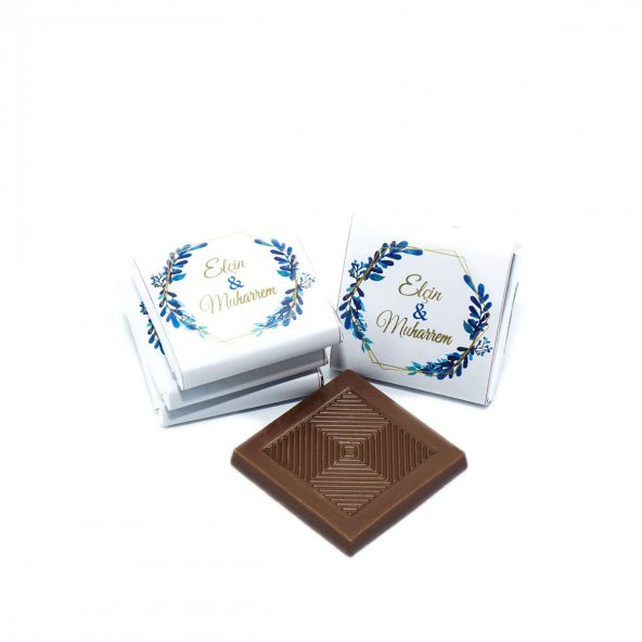 Nin Söz ve Nişan Çikolatası Metal Yuvarlak Kutu Mavi Yaprak Baskılı (80 Adet Napoliten Çikolata) - Resim 3