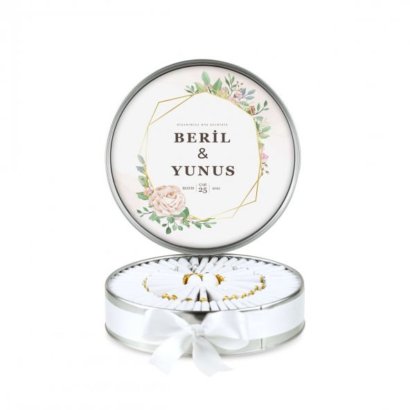 Metal Kutu Söz Nişan Çikolatası Çiçek Desenli ( (80 Adet Napoliten Çikolata) - 4