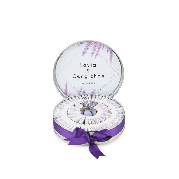 Metal Kutu Söz Nişan Çikolatası Beyaz Leylak( (80 Adet Napoliten Çikolata) - 4