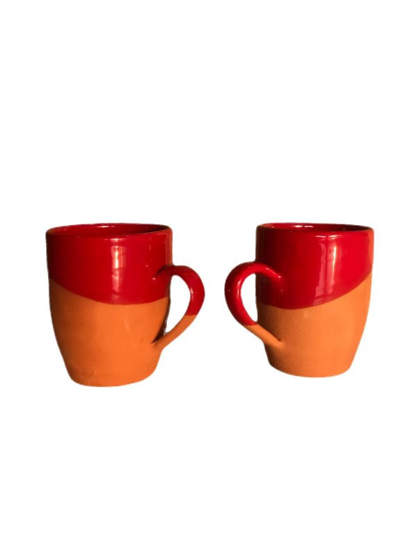 Toprak Bardak Yarım Sırlı Kırmızı 2li
