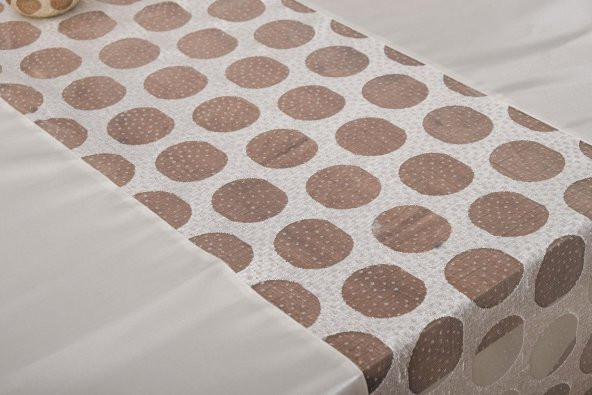Finezza Miranda Lüx Dantelli Monoray Kumaş Krem Masa Örtüsü 170x230cm - 1005 - 2