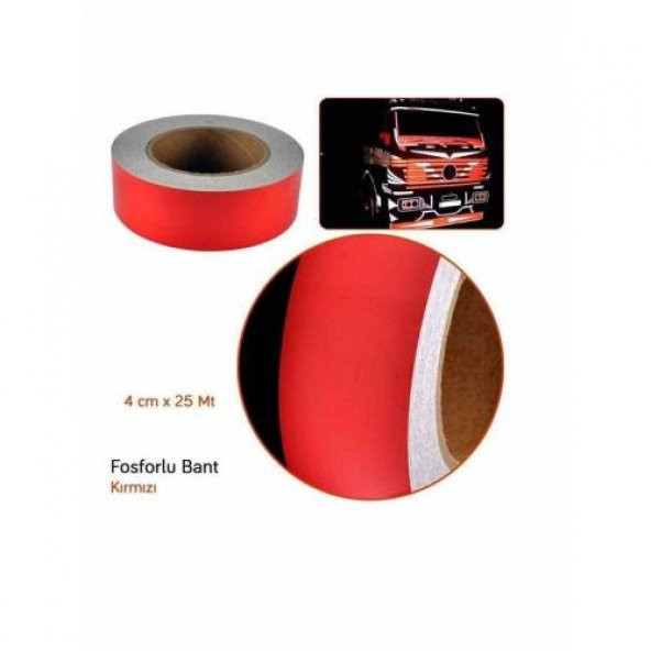 Carub 4 cm Fosfor Yapışanlı Bant 25 mt Kırmızı - 2