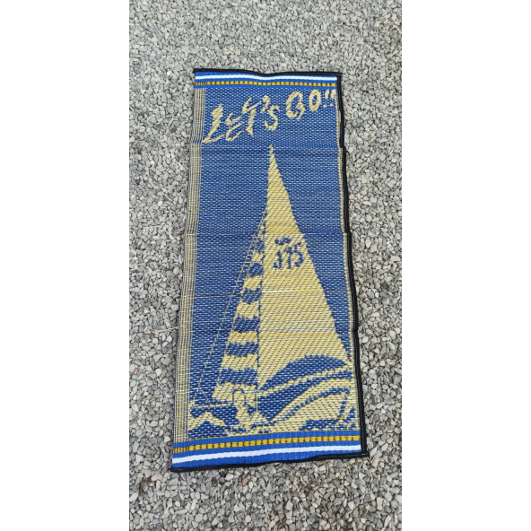Plaj Hasırı Let's Go Yazılı Lacivert 60x150 cm