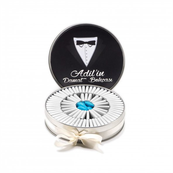 Nin Damat Bohçası Çikolatası Metal Yuvarlak Kutu Damatlık Baskılı (80 Adet Napoliten Çikolata) - Resim 5