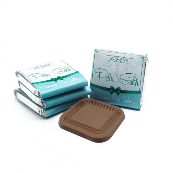 Nin Söz ve Nişan Çikolatası Dökme Mavi Kurdela Baskılı (70 Adet Madlen Çikolata) ürün görseli