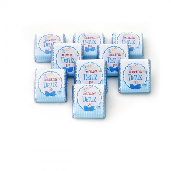 Erkek Bebek Çikolatası Dökme Bebek Çikolatası Hoşgeldin Baskılı (45 Adet Kare Çikolata) - Resim 5