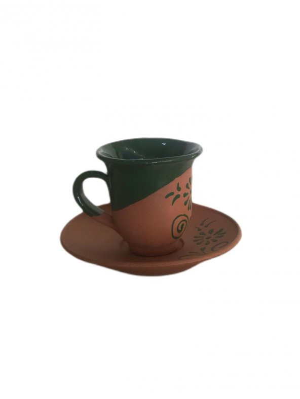 Toprak Kahve Fincan Takımı 6lı Yeşil Sırlı